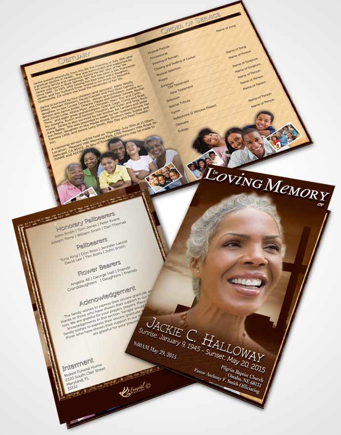 Bifold Order Of Service Obituary Template Brochure Golden Cross in the Sky