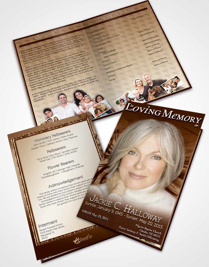 Bifold Order Of Service Obituary Template Brochure Golden Dandelion Heaven