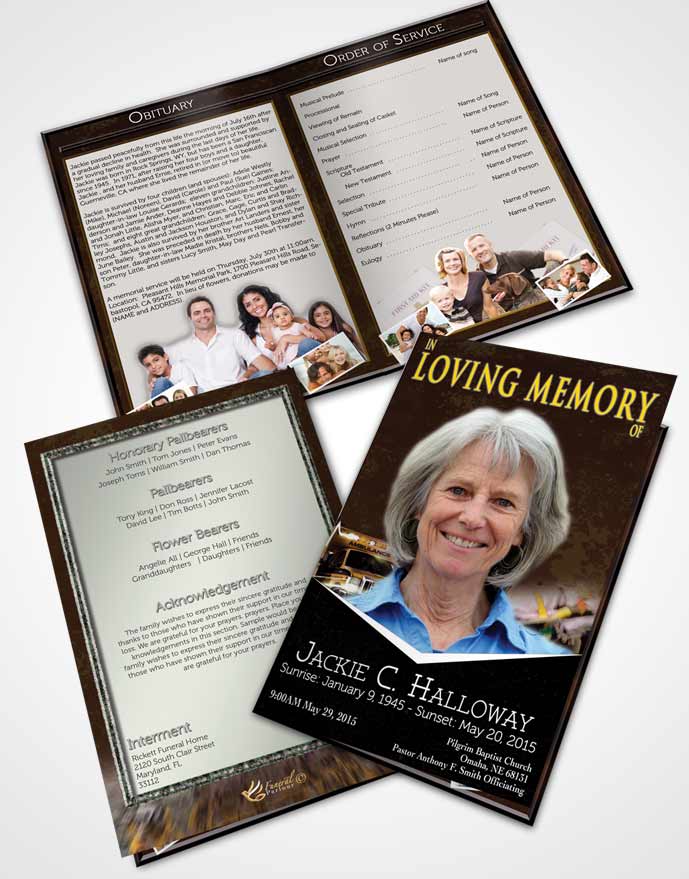 Bifold Order Of Service Obituary Template Brochure Golden EMT Savior