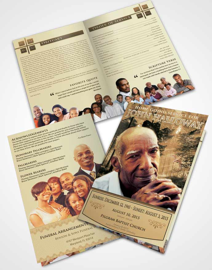 Bifold Order Of Service Obituary Template Brochure Golden Forest Laughter