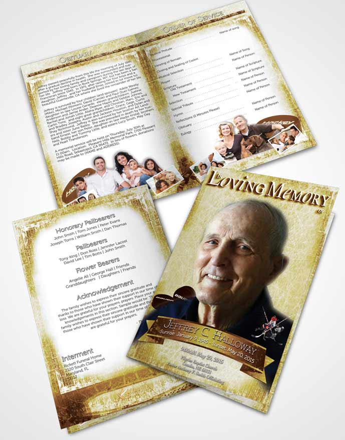 Bifold Order Of Service Obituary Template Brochure Golden Hockey Star