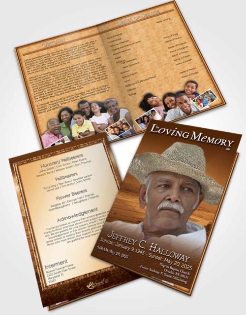Bifold Order Of Service Obituary Template Brochure Golden Misty Mountain