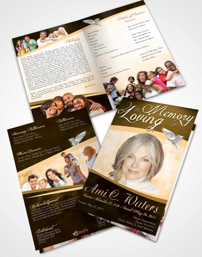 Bifold Order Of Service Obituary Template Brochure Golden Paradise