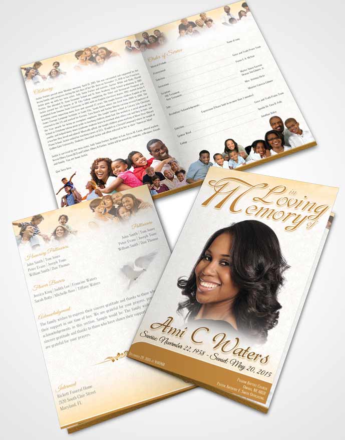 Bifold Order Of Service Obituary Template Brochure Golden Purity