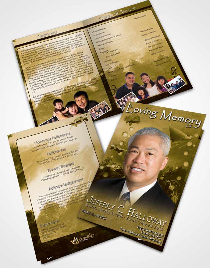 Bifold Order Of Service Obituary Template Brochure Golden Water Lover