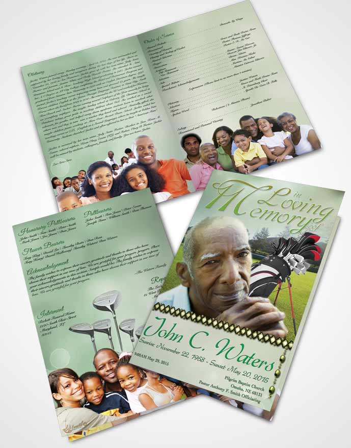 Bifold Order Of Service Obituary Template Brochure Golfing Day Emerald Sky