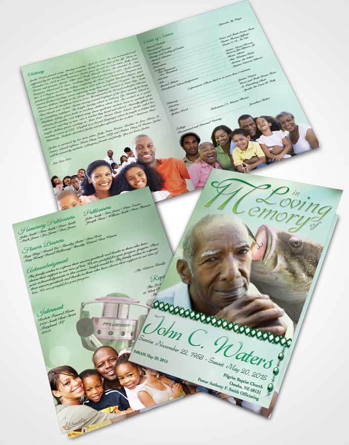 Bifold Order Of Service Obituary Template Brochure Gone Fishing Emerald Waters