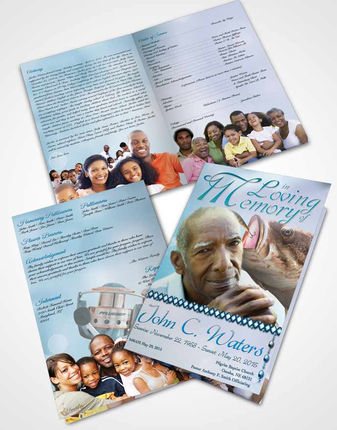 Bifold Order Of Service Obituary Template Brochure Gone Fishing Turquoise Waters