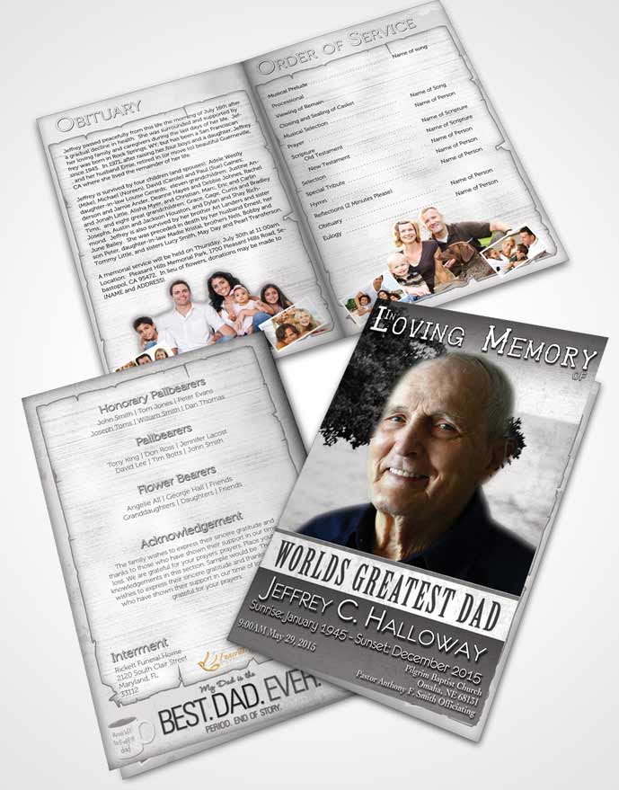 Bifold Order Of Service Obituary Template Brochure Greatest Dad Black and White
