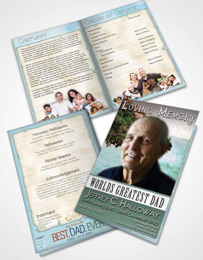 Bifold Order Of Service Obituary Template Brochure Greatest Dad Early Fall