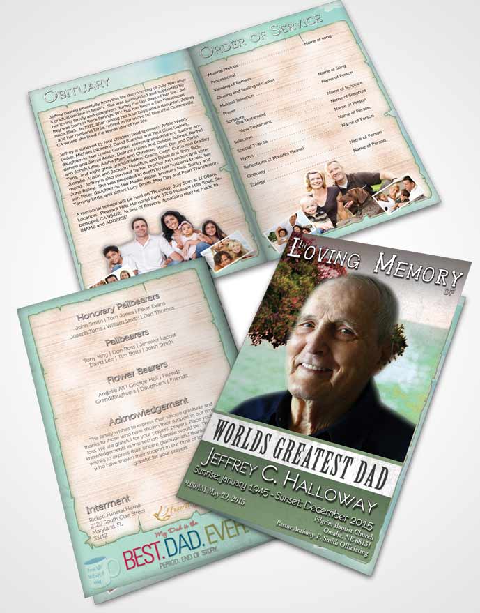 Bifold Order Of Service Obituary Template Brochure Greatest Dad Ruby Breeze