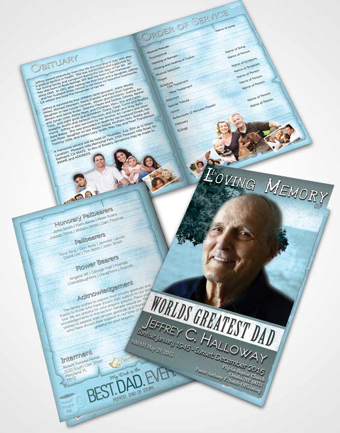 Bifold Order Of Service Obituary Template Brochure Greatest Dad Sky Freedom