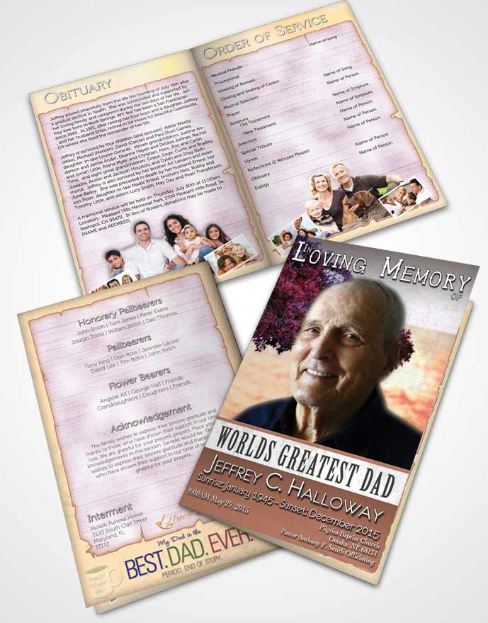 Bifold Order Of Service Obituary Template Brochure Greatest Dad Summer Sunset