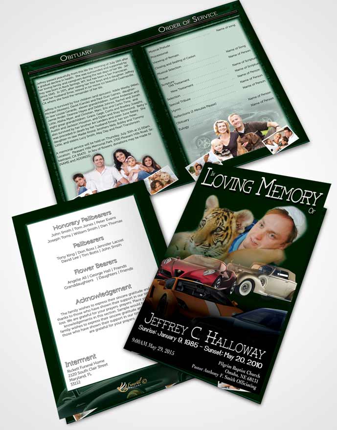 Bifold Order Of Service Obituary Template Brochure Green Diamond Car Enthusiast