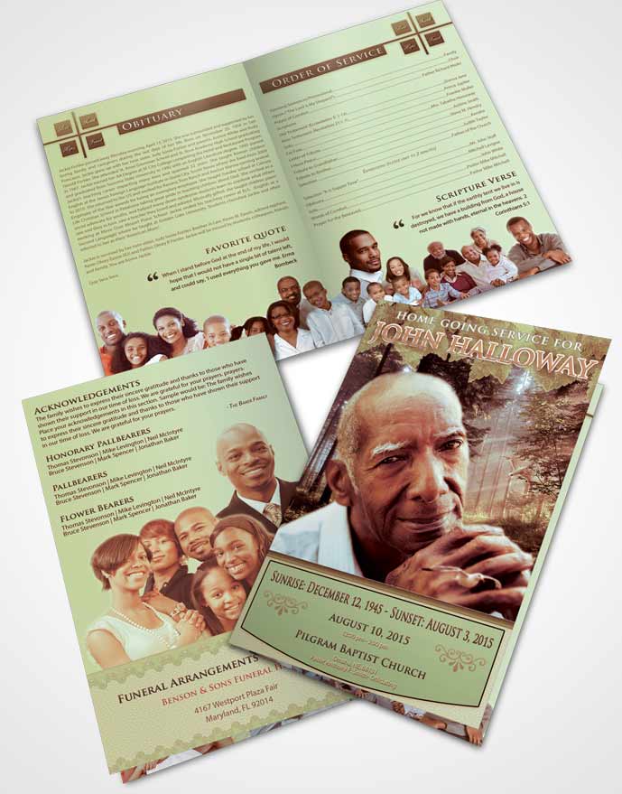 Bifold Order Of Service Obituary Template Brochure Harmony Forest Laughter