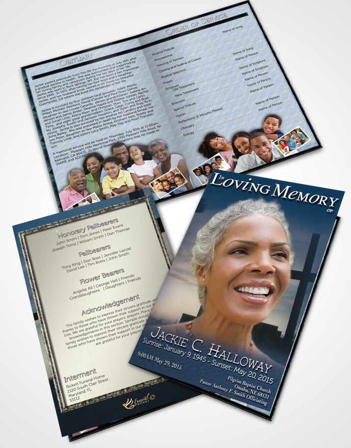 Bifold Order Of Service Obituary Template Brochure Heavenly Blue Cross in the Sky