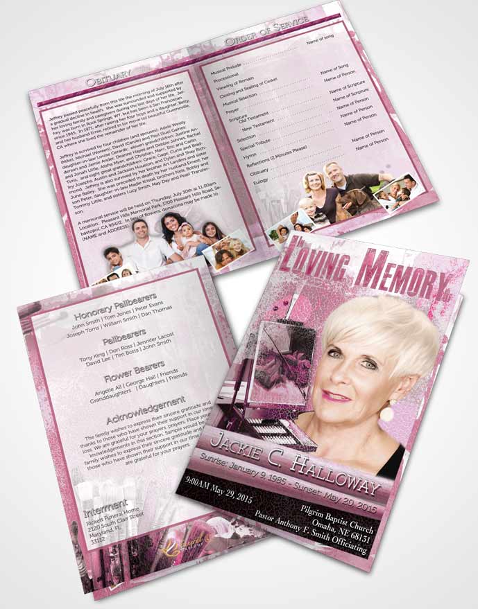 Bifold Order Of Service Obituary Template Brochure Heavenly Pink Painters Paradise