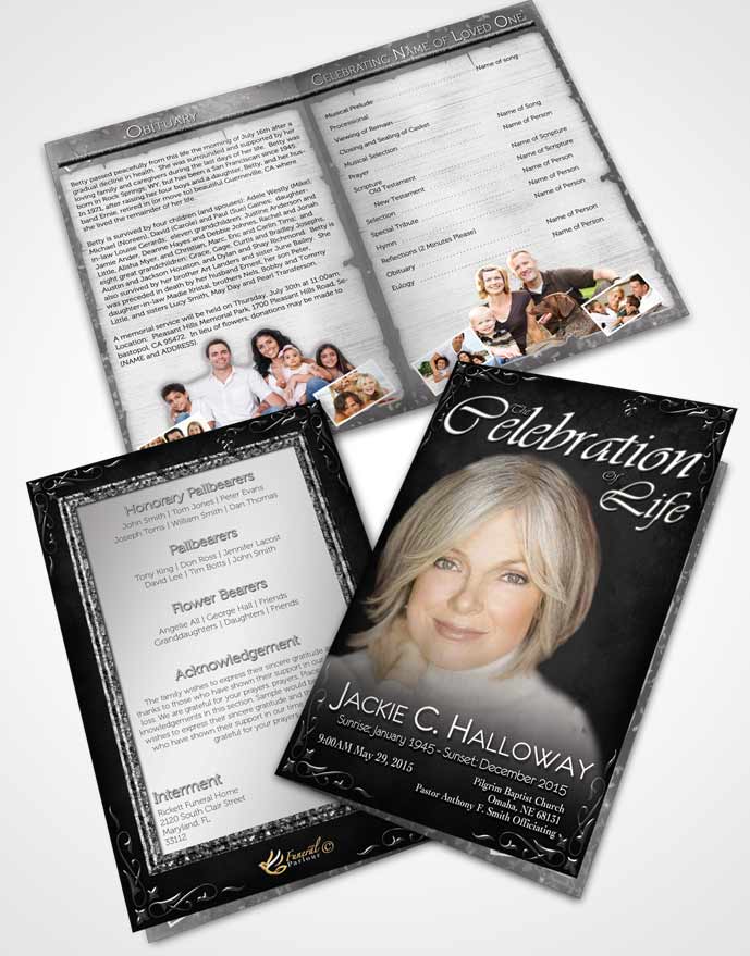 Bifold Order Of Service Obituary Template Brochure Heavens Touch Black and White