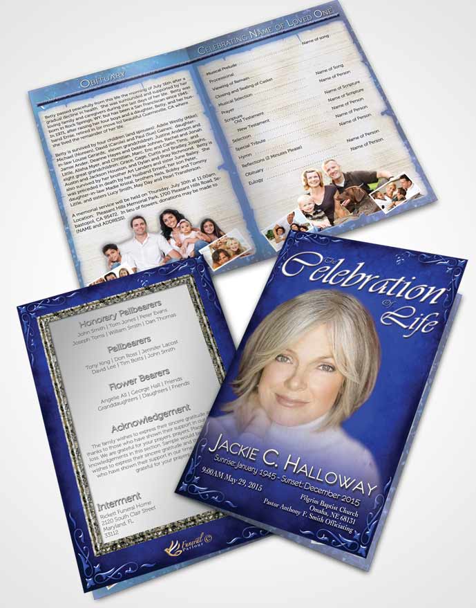 Bifold Order Of Service Obituary Template Brochure Heavens Touch Blue Waters