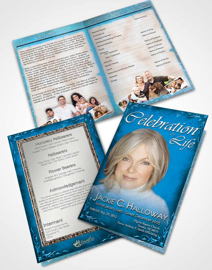 Bifold Order Of Service Obituary Template Brochure Heavens Touch Coral Reef