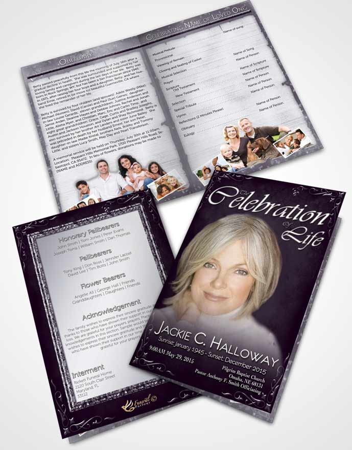 Bifold Order Of Service Obituary Template Brochure Heavens Touch Dark Lavender