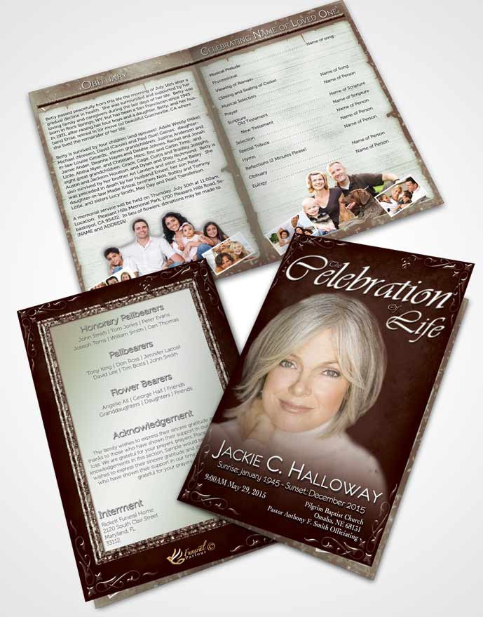 Bifold Order Of Service Obituary Template Brochure Heavens Touch Dark Ruby