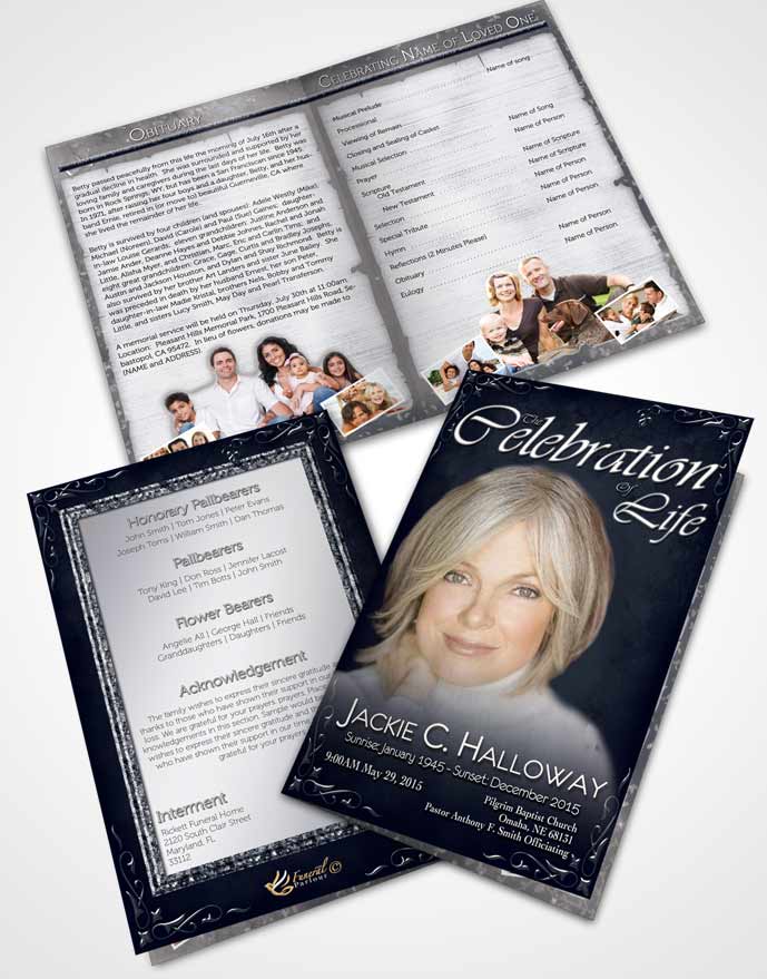 Bifold Order Of Service Obituary Template Brochure Heavens Touch Deep Ocean