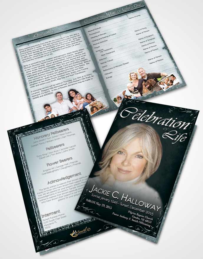 Bifold Order Of Service Obituary Template Brochure Heavens Touch Deep Reef