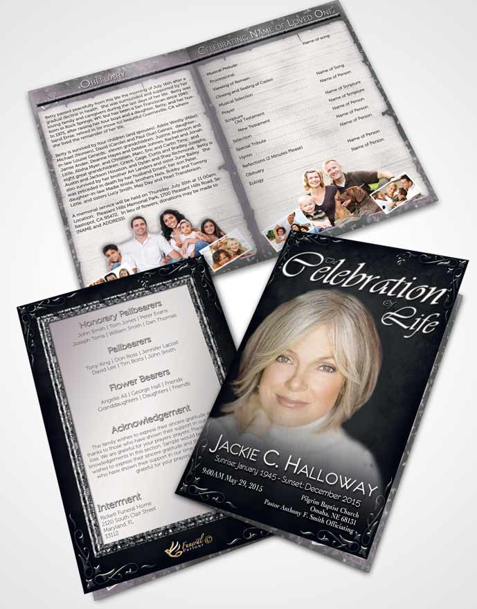 Bifold Order Of Service Obituary Template Brochure Heavens Touch Deep Serenity