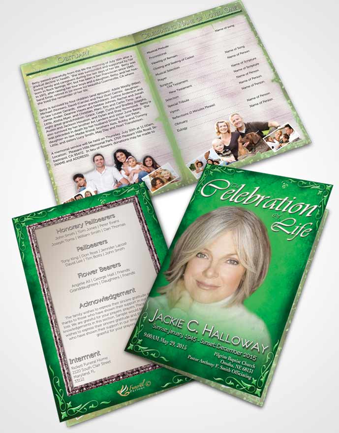 Bifold Order Of Service Obituary Template Brochure Heavens Touch Forest Sky