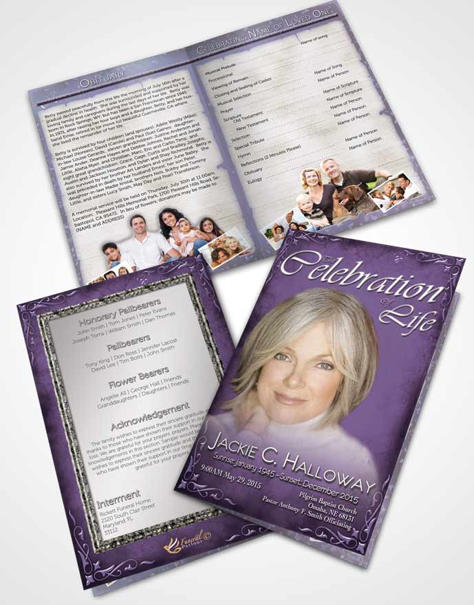 Bifold Order Of Service Obituary Template Brochure Heavens Touch Soft Lavender