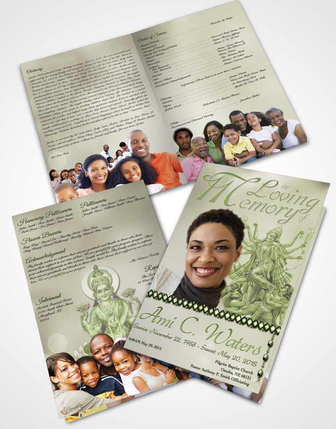 Bifold Order Of Service Obituary Template Brochure Hindu Breeze Emerald Love