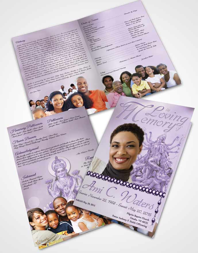 Bifold Order Of Service Obituary Template Brochure Hindu Breeze Lavender Honor