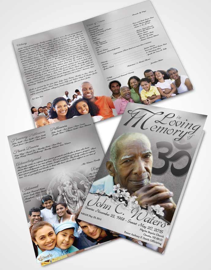 Bifold Order Of Service Obituary Template Brochure Hindu Love Black and White