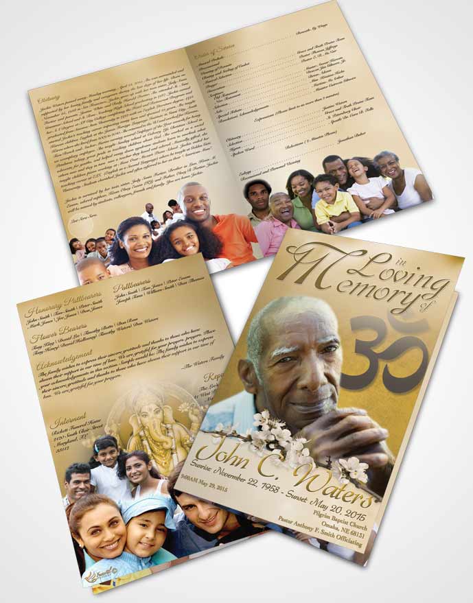 Bifold Order Of Service Obituary Template Brochure Hindu Love Gold Heritage