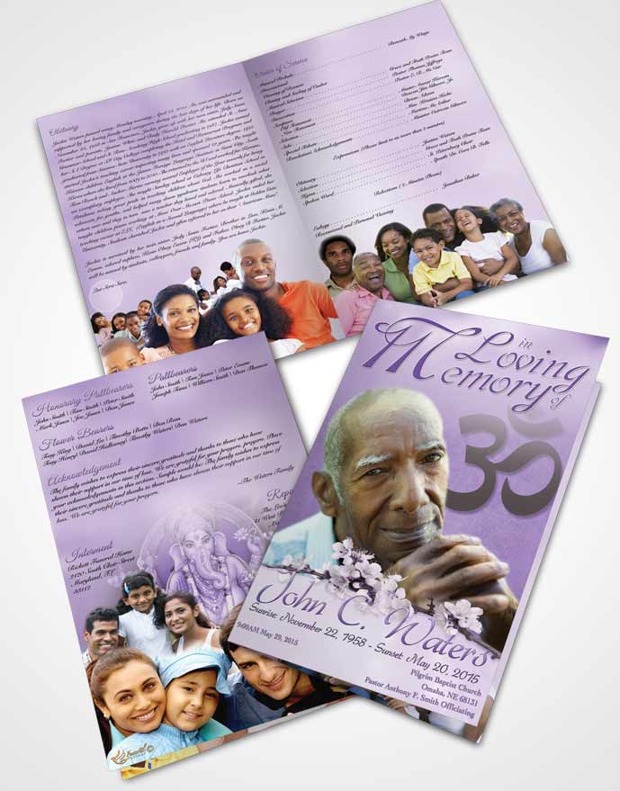 Bifold Order Of Service Obituary Template Brochure Hindu Love Lavender Honor