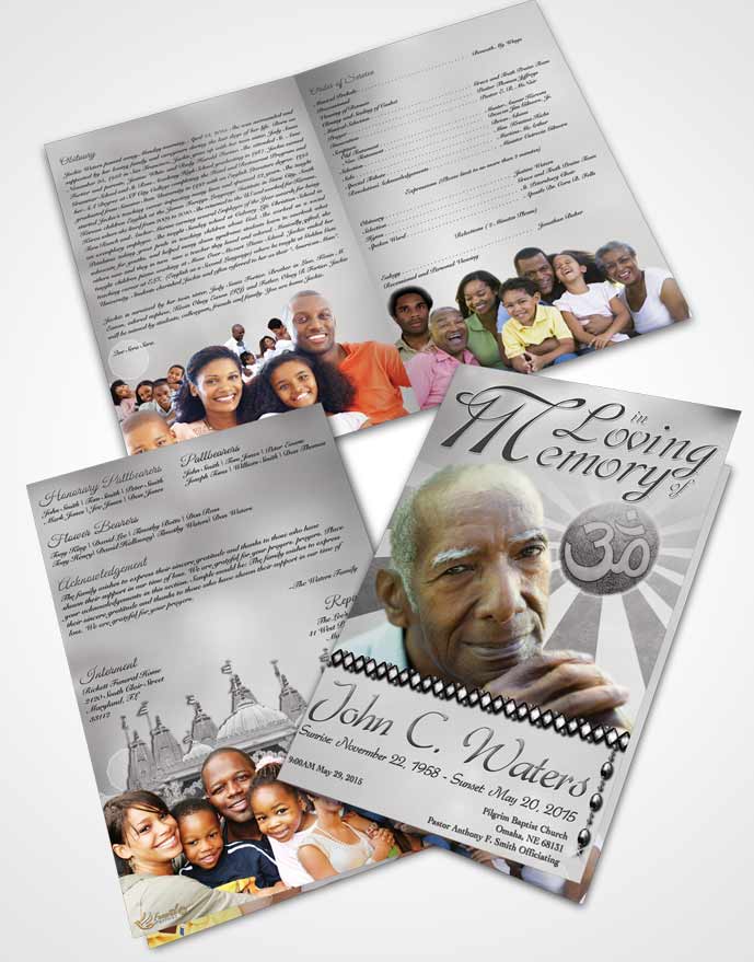 Bifold Order Of Service Obituary Template Brochure Hinduism Faith Black and White