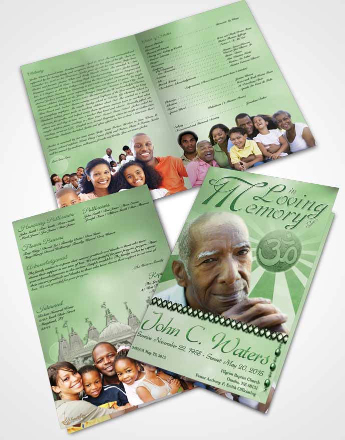 Bifold Order Of Service Obituary Template Brochure Hinduism Faith Emerald Glow