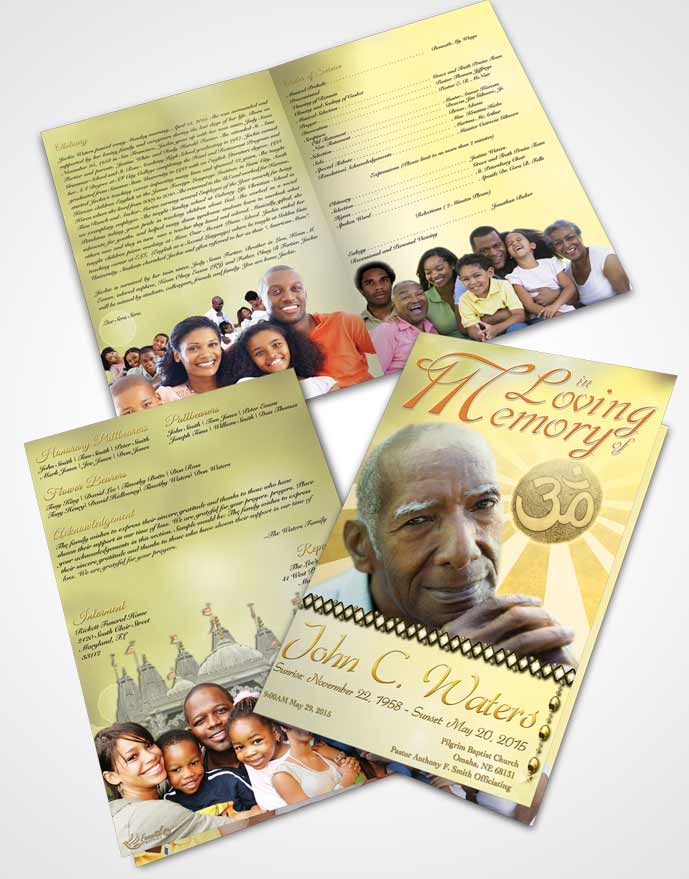 Bifold Order Of Service Obituary Template Brochure Hinduism Faith Golden Love