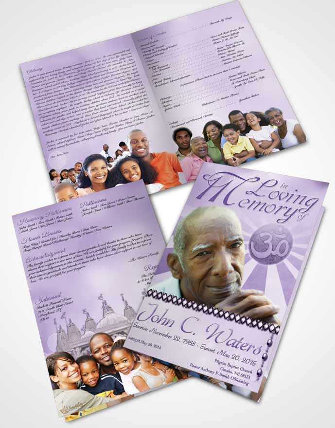 Bifold Order Of Service Obituary Template Brochure Hinduism Faith Lavender Honor
