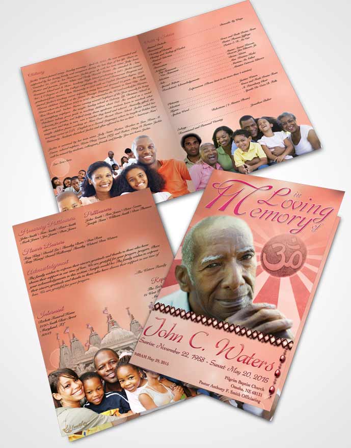 Bifold Order Of Service Obituary Template Brochure Hinduism Faith Ruby Sunset
