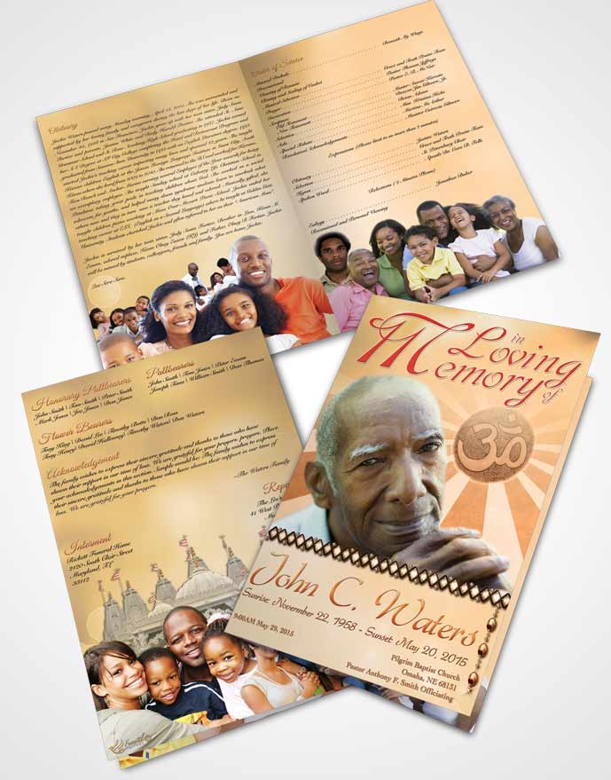 Bifold Order Of Service Obituary Template Brochure Hinduism Faith Soft Sunset