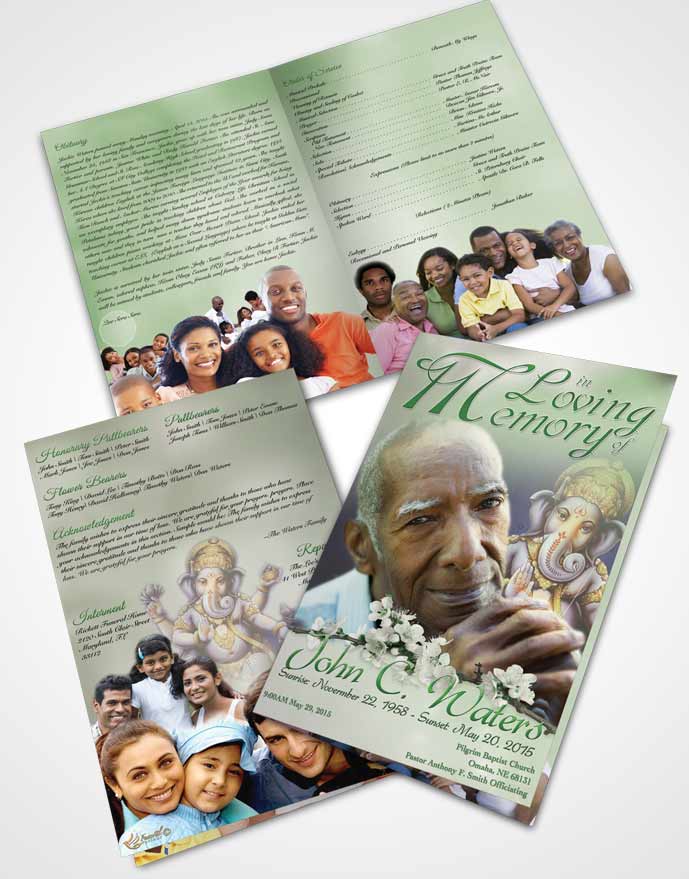 Bifold Order Of Service Obituary Template Brochure Hinduism Glory Emerald Glow