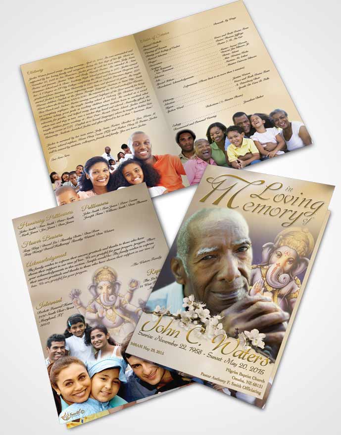 Bifold Order Of Service Obituary Template Brochure Hinduism Glory Golden Heritage