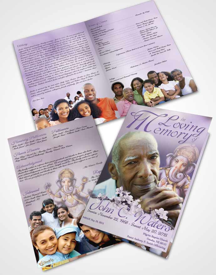 Bifold Order Of Service Obituary Template Brochure Hinduism Glory Lavender Honor