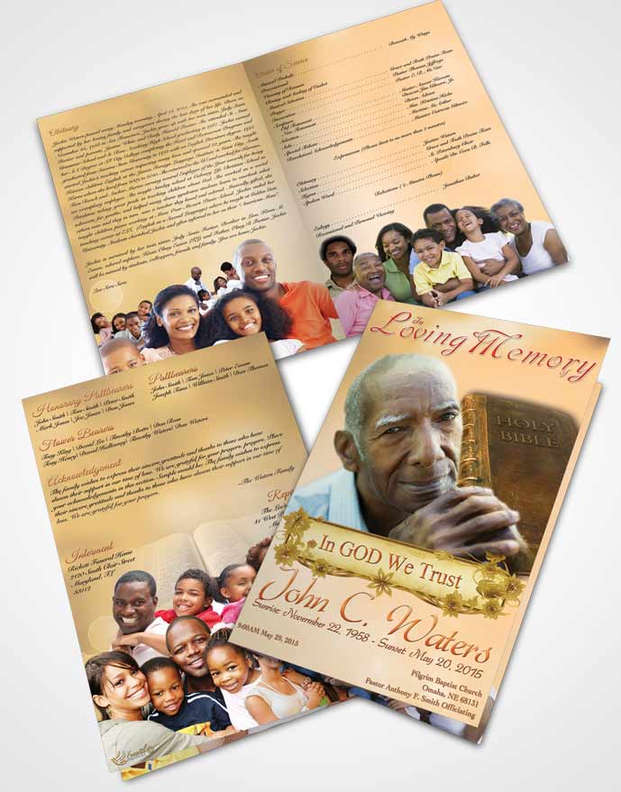 Bifold Order Of Service Obituary Template Brochure Holy Bible Golden Word