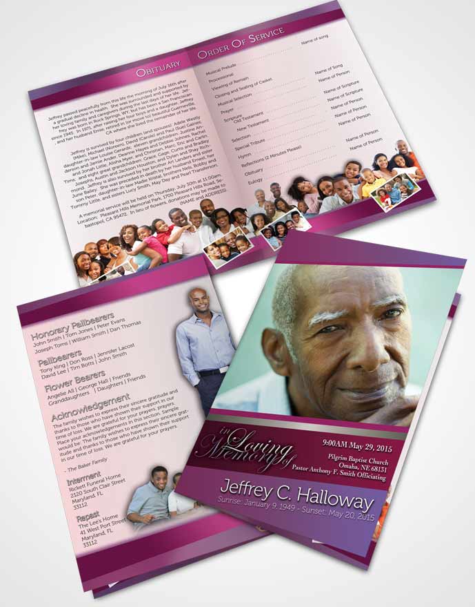 Bifold Order Of Service Obituary Template Brochure Hot Pink Tranquility Light