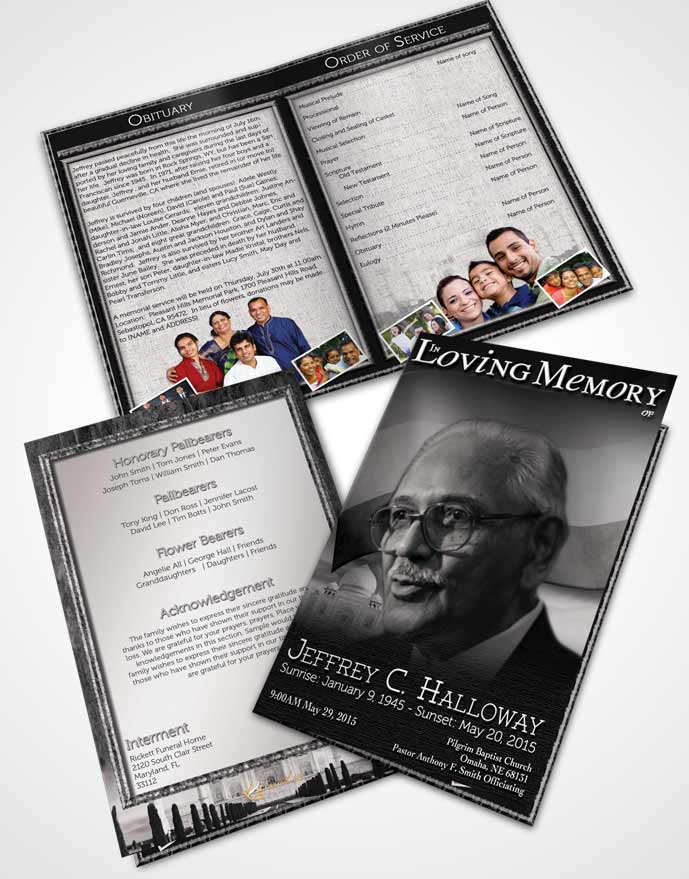 Bifold Order Of Service Obituary Template Brochure Indian Black and White Love