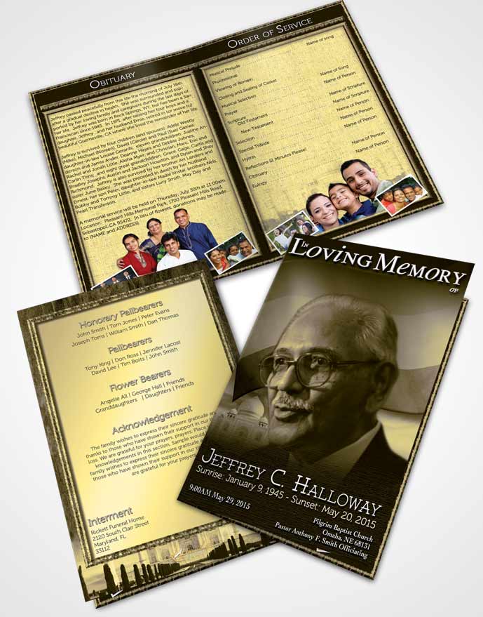 Bifold Order Of Service Obituary Template Brochure Indian Golden Love