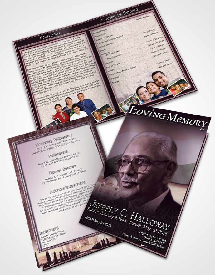 Bifold Order Of Service Obituary Template Brochure Indian Lavender Love